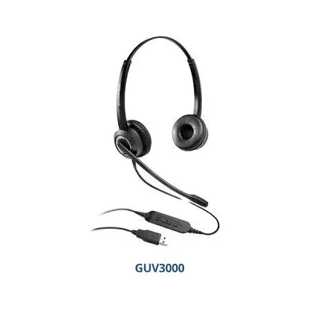 GUV3000 binaural USB headset with HD audio and a cardioid microphone for office noise isolation.