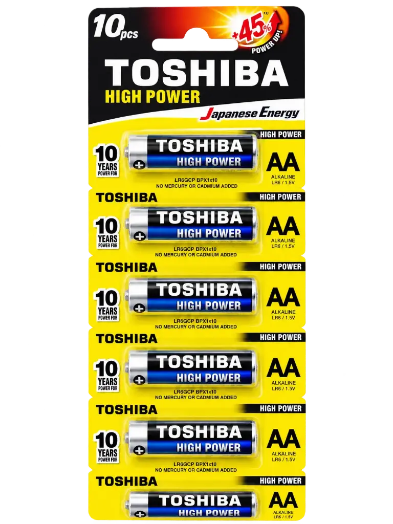 Toshiba Size AA High Power Alkaline Batteries, LR6GCP-BP1X10-CN (10 Pack)