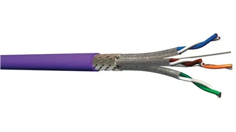 4-pair double-shielded network cable, low smoke, no halogen emissions when burned, 500 meters long, Cat7 S/FTP LSZH, purple color.