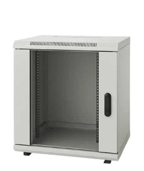 7U 19" Wall Mounting Cabinet W=600 D=450-RAL 7016 Antracit Gray; Full Glass Door 