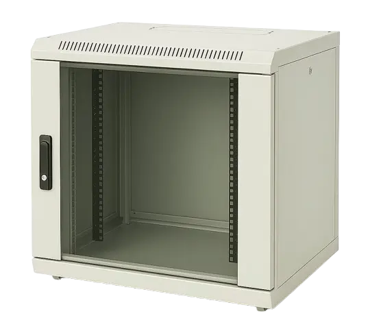 12U 19" Wall Mounting Cabinet W=600 D=450-RAL 7016 Antracit Gray; Full Glass Door 