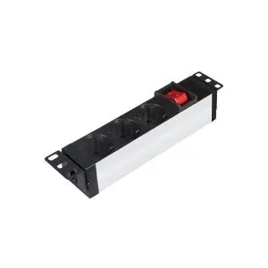 1U 19 INCH POWER STRIPE 3 WAY Schuko , WITH PLUG  AND ON/OFF SWITCH aluminium housing,