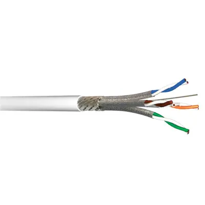 CAT6A S/FTP network cable, four-pair twisted, 23AWG solid copper, LSZH sheath, for permanent installations.  500-meter reel, 500MHz bandwidth, CPR fire rating Cca-s1,d1,a1, suitable for horizontal and vertical installations.
