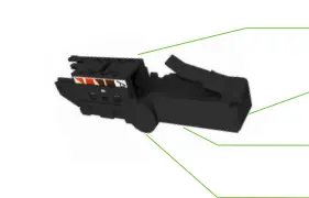 Tool-free hinged connector for digital surveillance cameras or wireless access points; swivel angle; RJ45 CAT6A UTP type