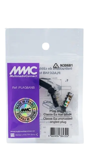 Tool-free hinged connector for digital surveillance cameras or wireless access points; swivel angle; RJ45 CAT6A UTP type