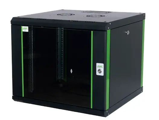 9U 19'' Wall Mounting Cabinets W=600mm D=450mm-Aquarium Thermo Meter fixed on the Glass.RAL 7016 Antracit Grey- Green PVC Stripe  