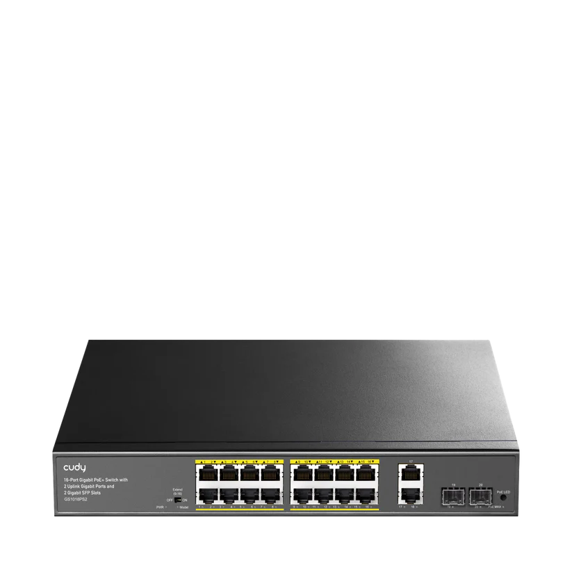 16-GbE PoE unmanaged Switch with 2 Uplink GbE and 2 Uplink SFP ,PoE budget : 200W
Switching Capacity:40Gbps, Desktop, Rack-Mount