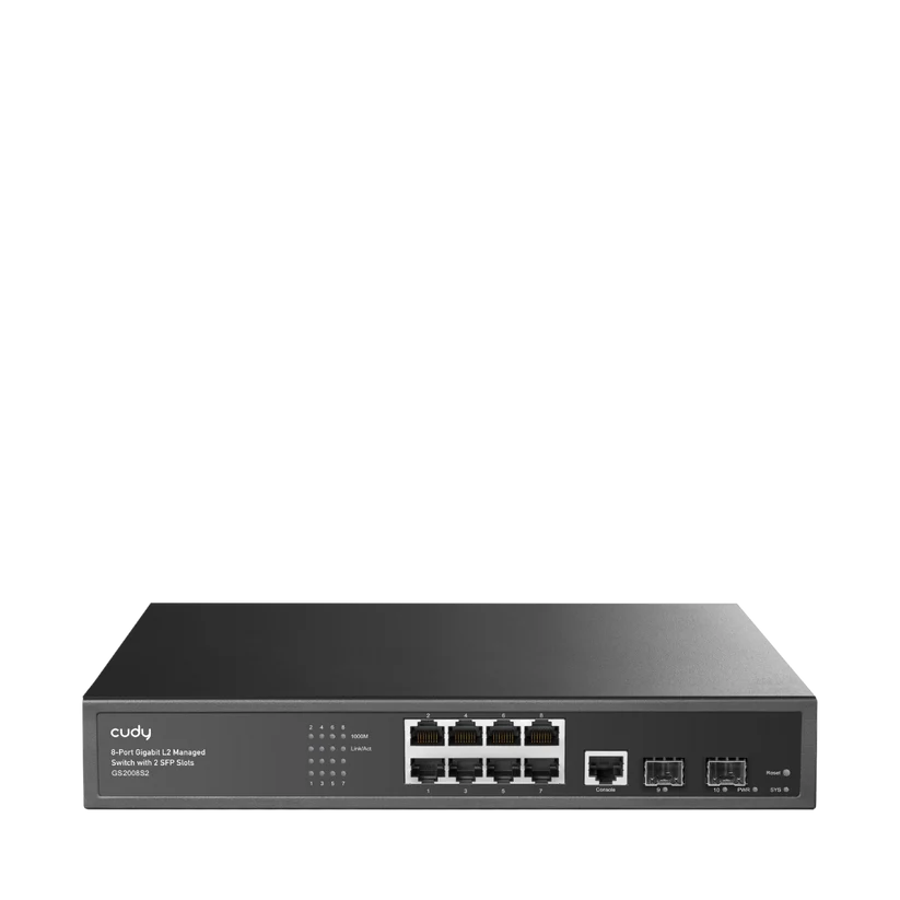 8-GbE  L2 Managed Gigabit Switch with 2-SFP
Switching Capacity:21Gbps, Flash/RAM:16MB/128MB 
 RJ45 Console Ports ,STP,Qos/Cos 
Desktop,Rackmount, Metal
