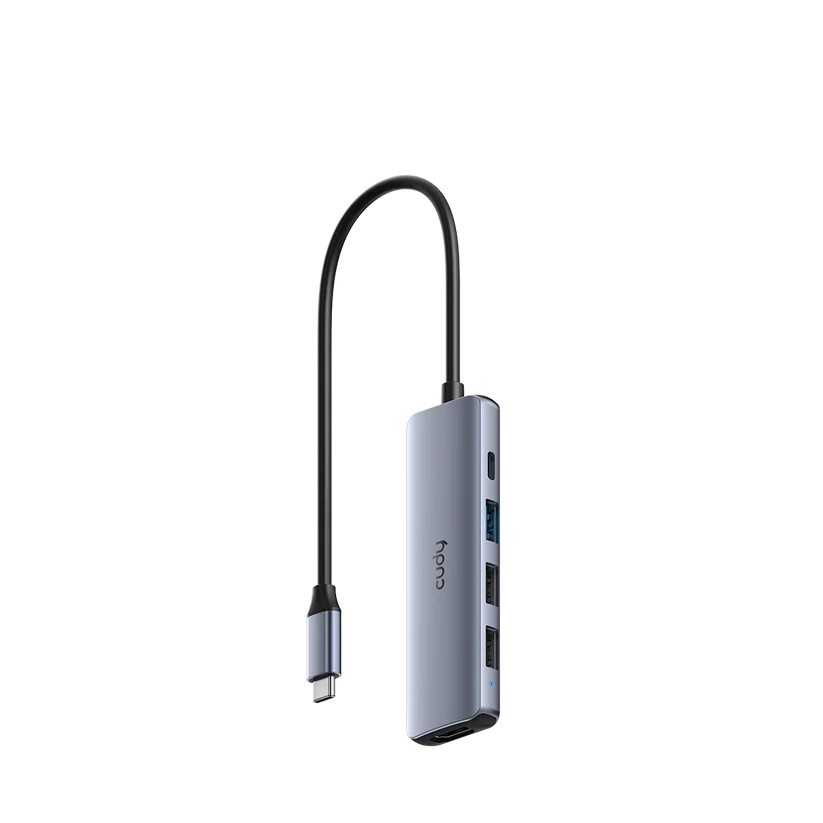 5-In-1 HDMI 4K USB-C Hub
1× HDMI 1.4, 4K 30 Hz, 2K 60 Hz
 1× Upstream PD USB-C Male (5 Gbps)
 1× USB-A 3.2 Gen 1 (5 Gbps)
 2× USB-A 2.0
 1× USB-C Receiving 100W PD