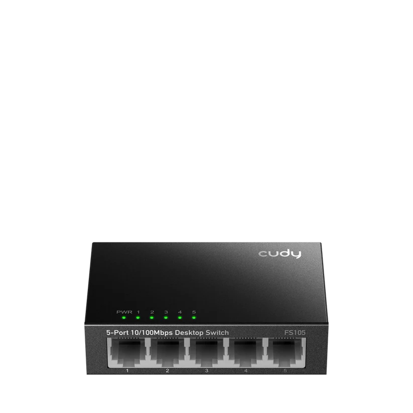 Unmanaged switch from Cudy, 5 ports and 100Mbps L2 speed.