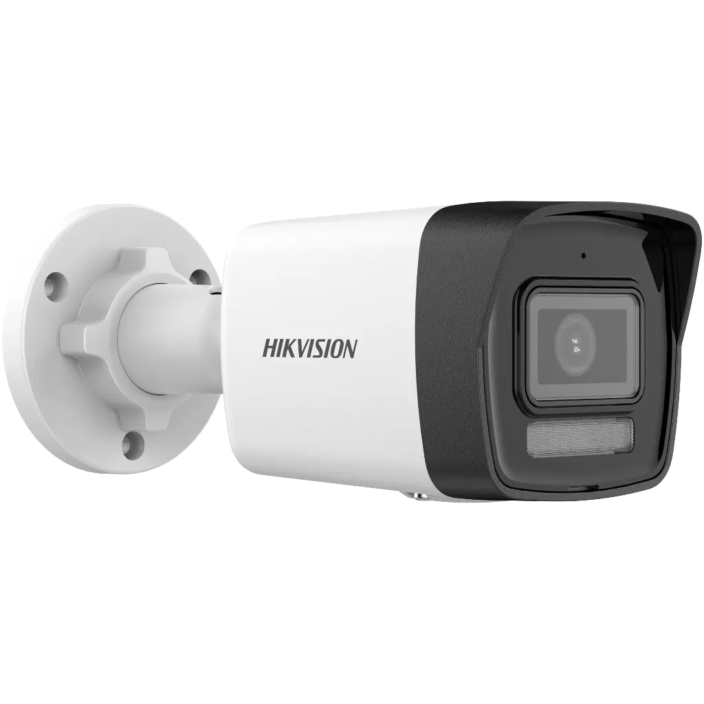 كاميرا مراقبة خارجية شبكية من Hikvision بدقة 4MP وعدسة ثابتة 2.8 مم بتصميم رصاصة, مع صوت.