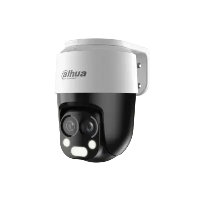 كاميرا مراقبة خارجية تناظرية من Dahua بدقة 2MP وعدسة ثابتة مزدوجة 2.8 مم + 6 مم بتصميم متحركة, مع صوت.