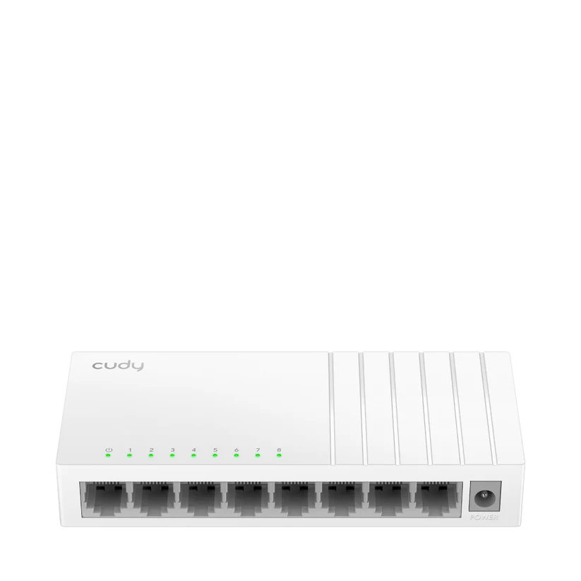 Unmanaged switch from Cudy, 8 ports and 100Mbps L2 speed.