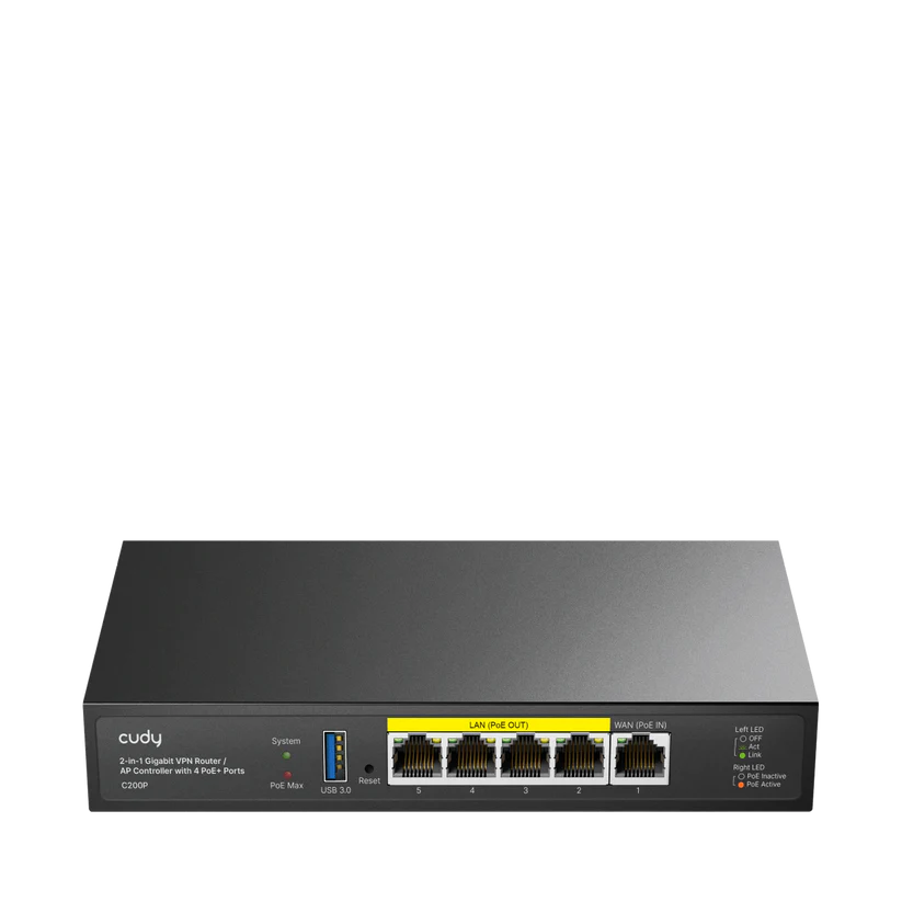 جهاز تحكم نقاط وصول وراوتر VPN من Cudy، C200P، مع 4 منافذ PoE+ بقدرة 60W.