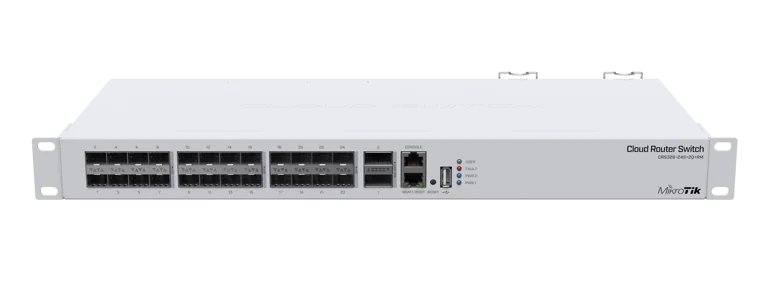 سويتش مدار من Mikrotik ,منفذ واحد وسرعة 100Mbps L3, 24 × SFP+ بسرعة 10Gbps.