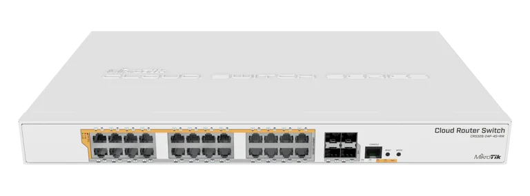 سويتش مدار من Mikrotik 24 منفذ وسرعة 1Gbps L3, 4 منافذ SFP+ بسرعة 10G.