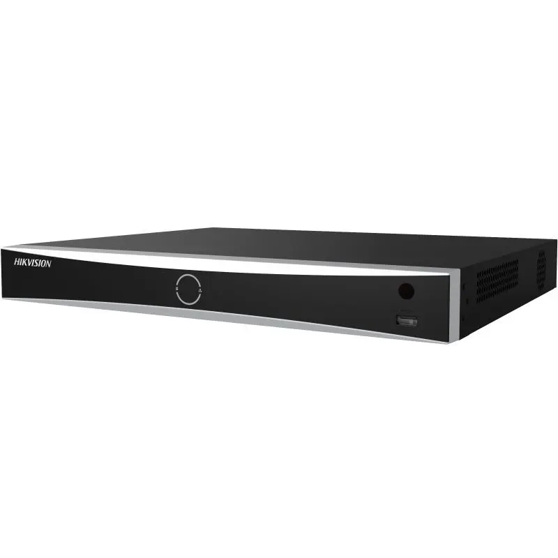 Hikvision NVR camera recorder with 16 video input channels, 12MP recording resolution and 16 built-in PoE ports.