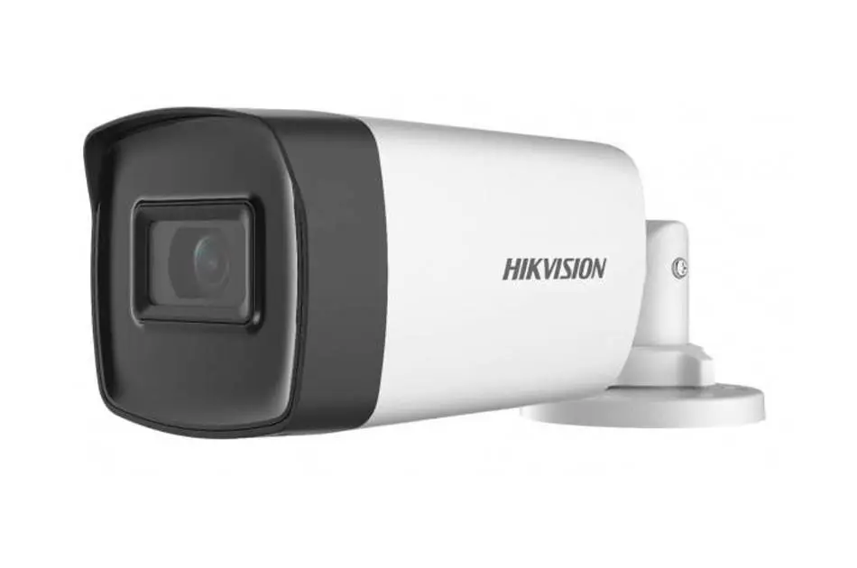 كاميرا مراقبة خارجية تناظرية من Hikvision بدقة 5MP وعدسة ثابتة 3.6-6 مم بتصميم رصاصة, بدون صوت.