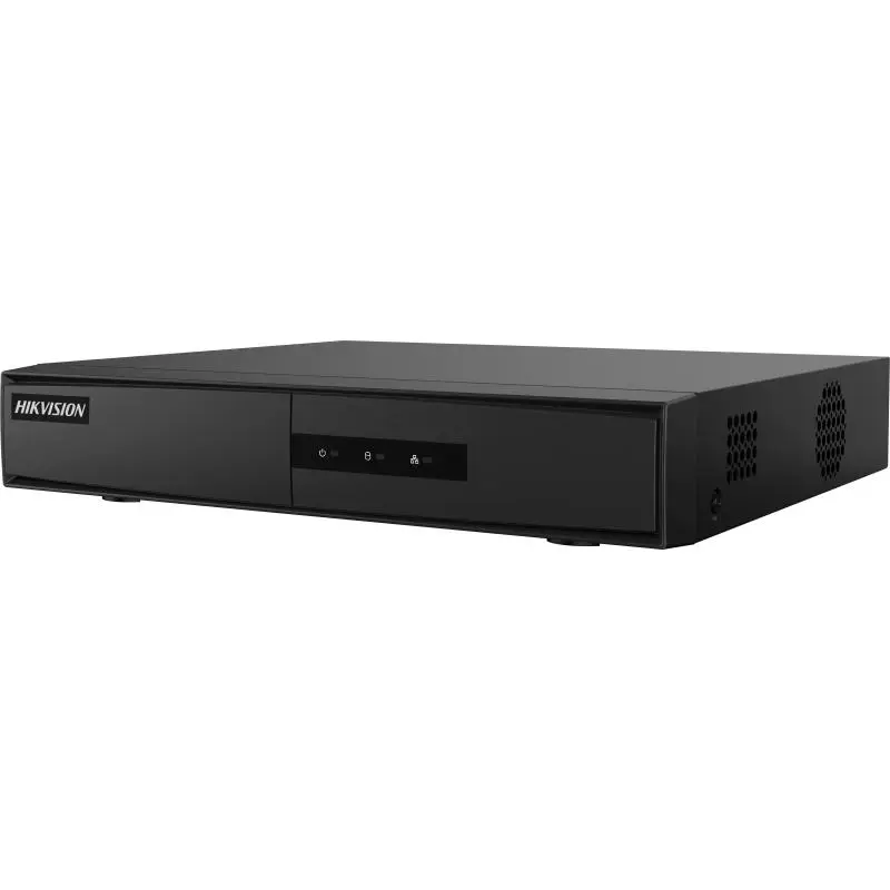Hikvision NVR camera recorder with 4 video input channels, 8MP recording resolution and 4 built-in PoE ports.