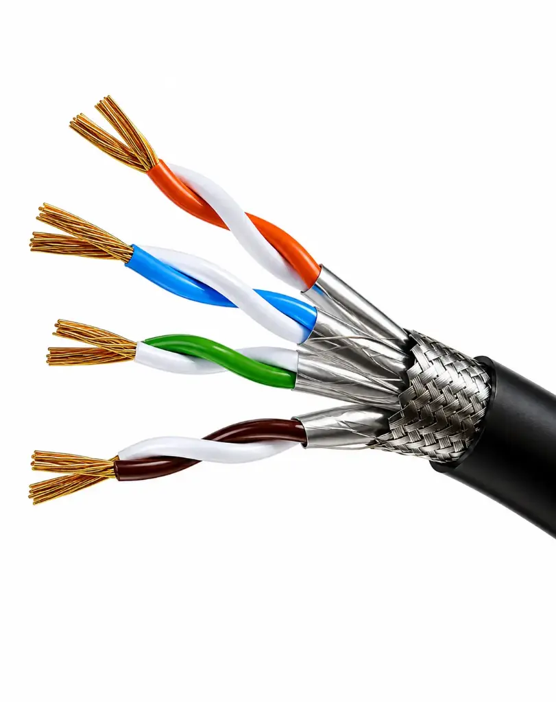 Four-pair stranded network cable, individual shielded pairs with external stranded shielding, UV and weather resistant, Cat6A S/FTP Outdoor PE.