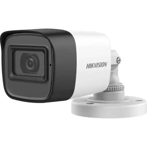 كاميرا مراقبة خارجية تناظرية من Hikvision بدقة 5MP وعدسة ثابتة 2.8-3.6-6 مم بتصميم رصاصة, مع صوت.