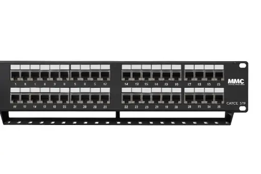[BCPAN2U+
48 Keystone Cat6A STP] LinkPlus 48P CAT6A STP Patch Panel – 19” 2U Metal | Tool-less + Rear Cable Manager