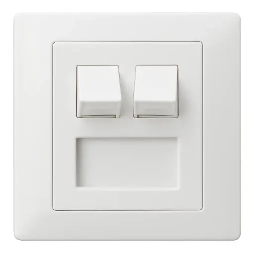 [BC452C + N200]  French Face Plate 2 Port 45/Angled with Dust Cover with Back box 45x45 White