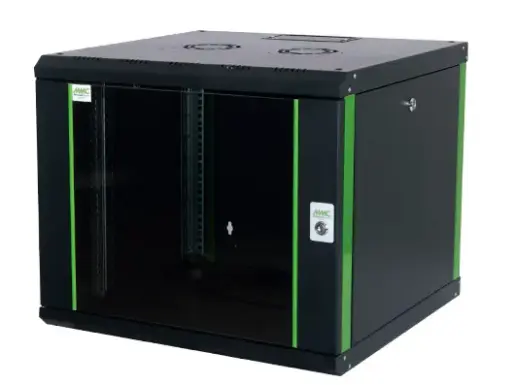 [MMC-PR09U6045-G4] 9U 19'' Wall Mounting Cabinets W=600mm D=450mm-Aquarium Thermo Meter fixed on the Glass.RAL 7016 Antracit Grey- Green PVC Stripe  