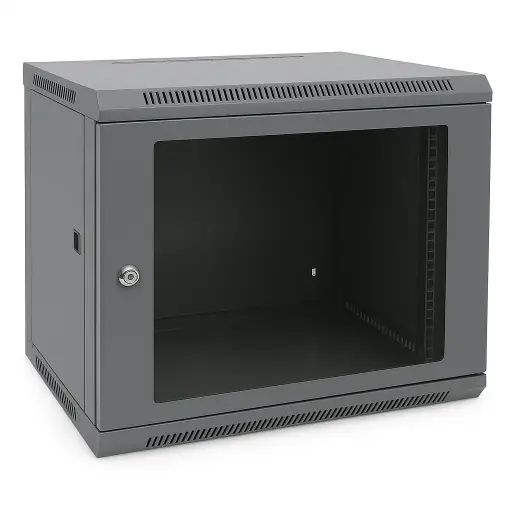 [MMC-PR12U6045-G4] 12U 19'' Wall Mounting Cabinets W=600mm D=450mm-Aquarium Thermo Meter fixed on the Glass.RAL 7016 Antracit Grey- Green PVC Stripe 