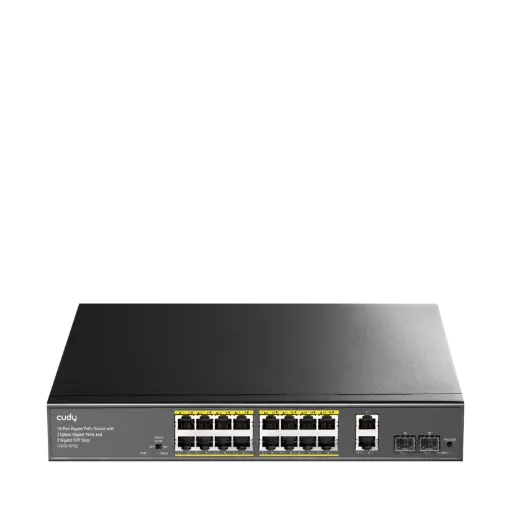 [GS1018PS2] Cudy Unmanaged PoE Switch, 16 Ports, 1Gbps L2, 200W, 2 x 1Gbps SFP