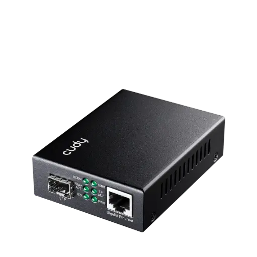 [MC220] محول وسائط إيثرنت جيجابت RJ45 10/100/1000 إلى SFP - ذاكرة تخزين مؤقتة 2 ميجابايت | 5 فولت تيار مستمر