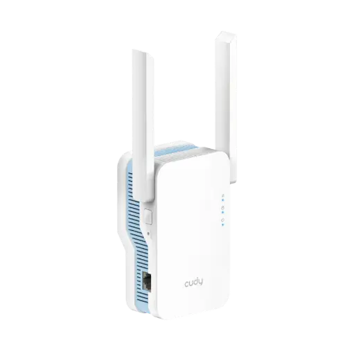 [RE1200] Cudy AC1200 Wi-Fi signal booster, up to 150m coverage, dual broadcast, with two fixed antennas, and Fast Ethernet port.
