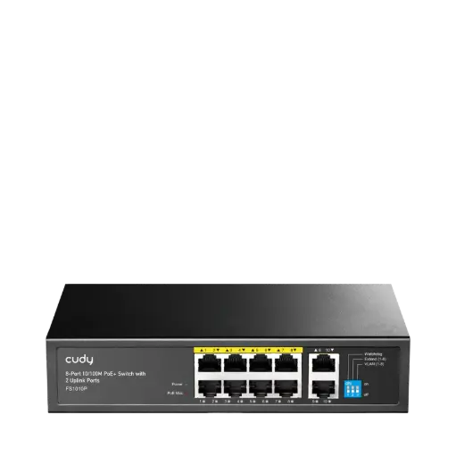 [FS1010P] FS1010P_v3, 10/100M PoE+ Unmanaged Switch, 8× FE POE+, 2× Uplink FE, POE Budget: 120W, Desktop, Rackmount.