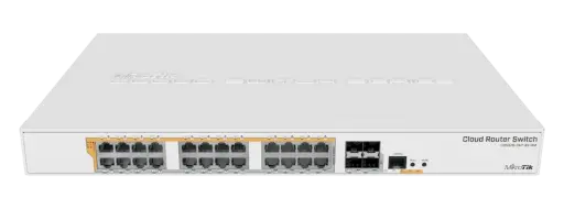 [CRS328-24P-4S+RM] سويتش مدار من Mikrotik 24 منفذ وسرعة 1Gbps L3, 4 منافذ SFP+ بسرعة 10G.
