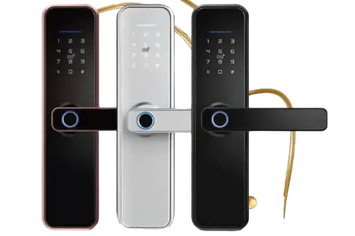 [EL 400(Left)] قفل باب ذكي , يدعم بصمة الإصبع و الكرت و الرقم السري , يدعم الاتصال Wi-Fi و البلوتوث , يدعم اضافة بطارية AA تعمل لمدة عام.