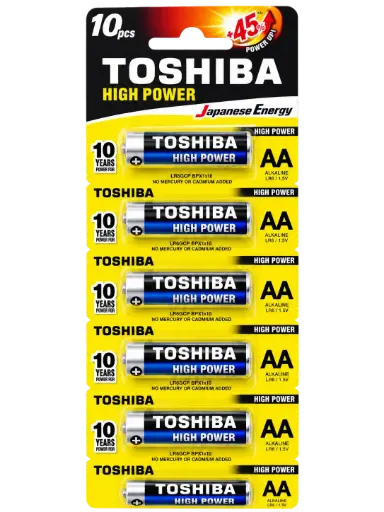 [LR6GCP] Toshiba Size AA High Power Alkaline Batteries, LR6GCP-BP1X10-CN (10 Pack)